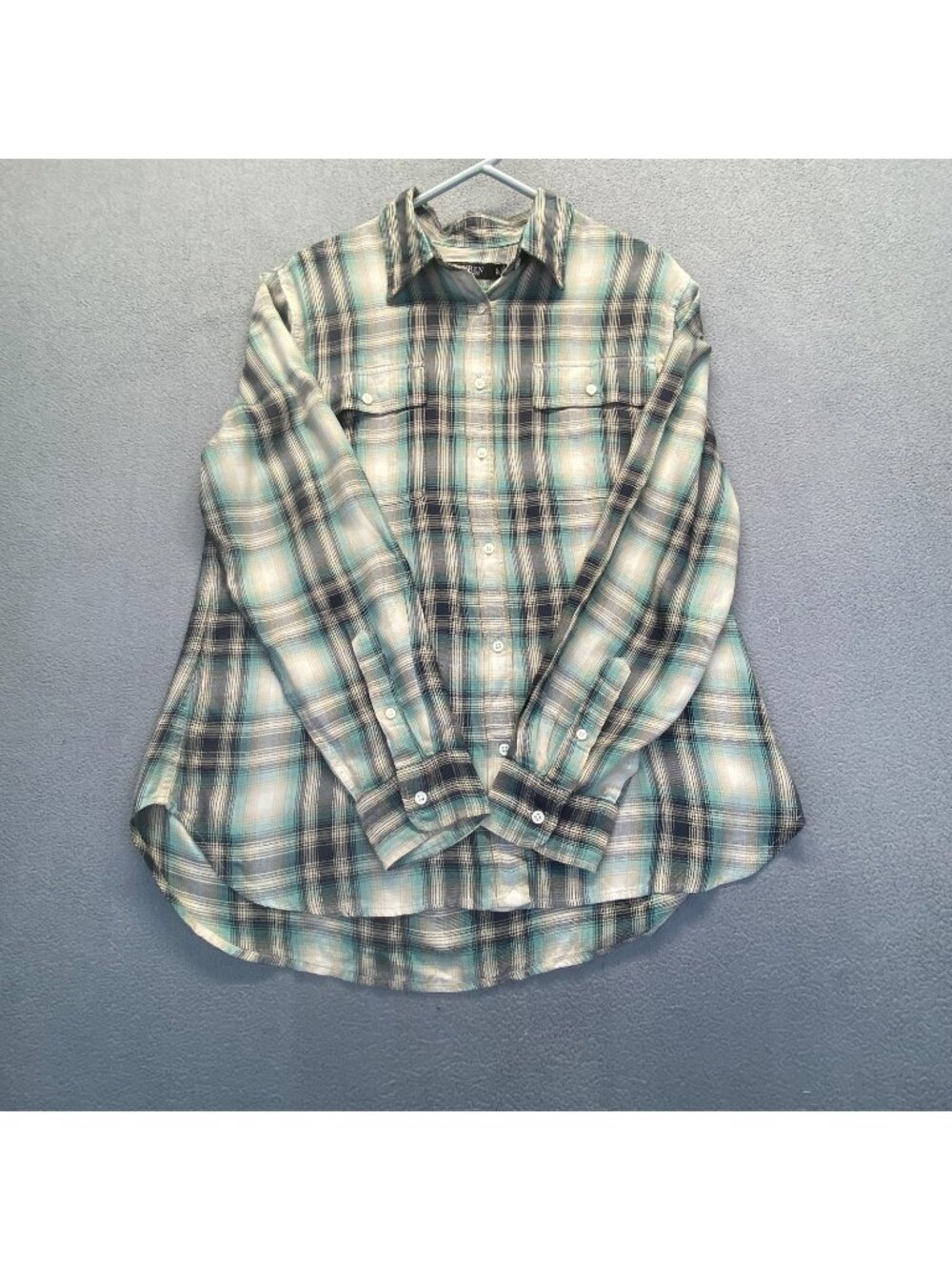 Lauren Ralph Lauren Women XL  Green Plaid Flannel Shirt Black Label Button Front